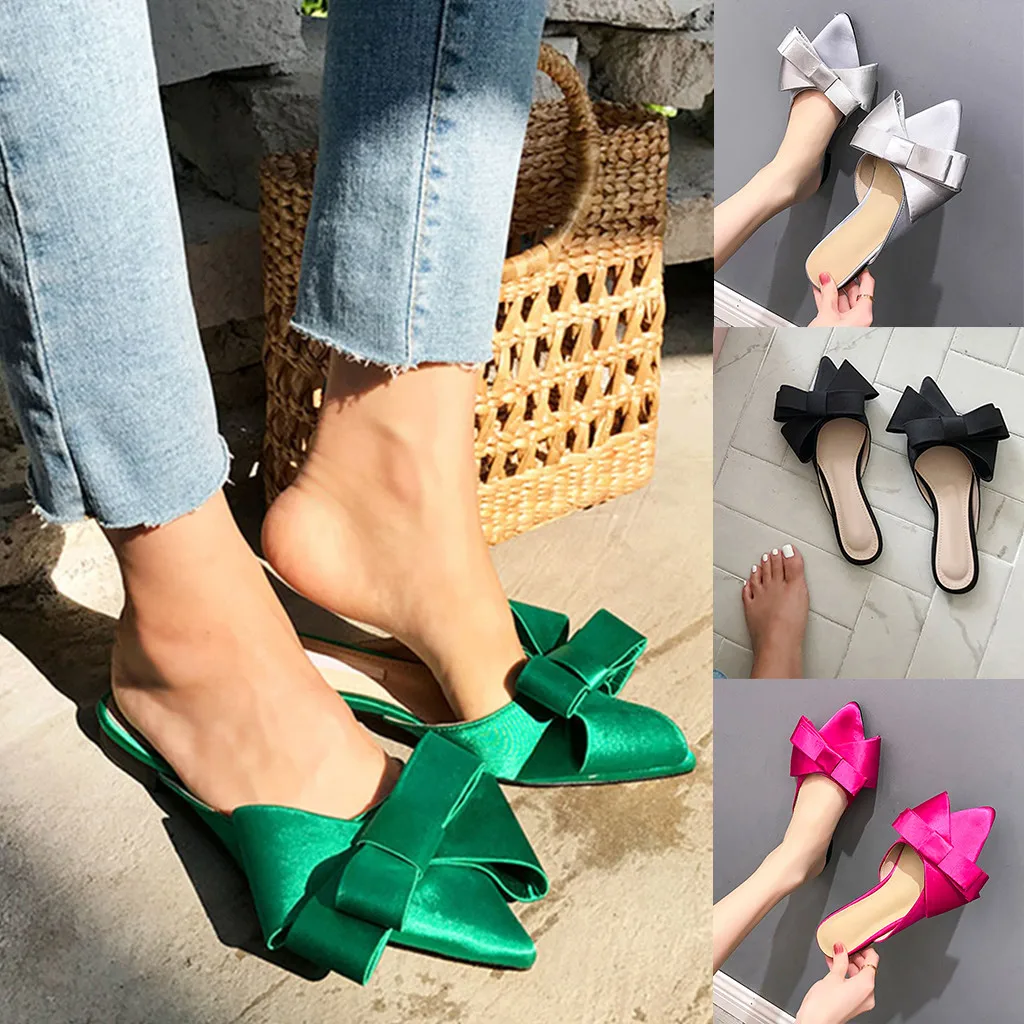 Женские шлепанцы с острым носком повседневные однотонные на плоской подошве