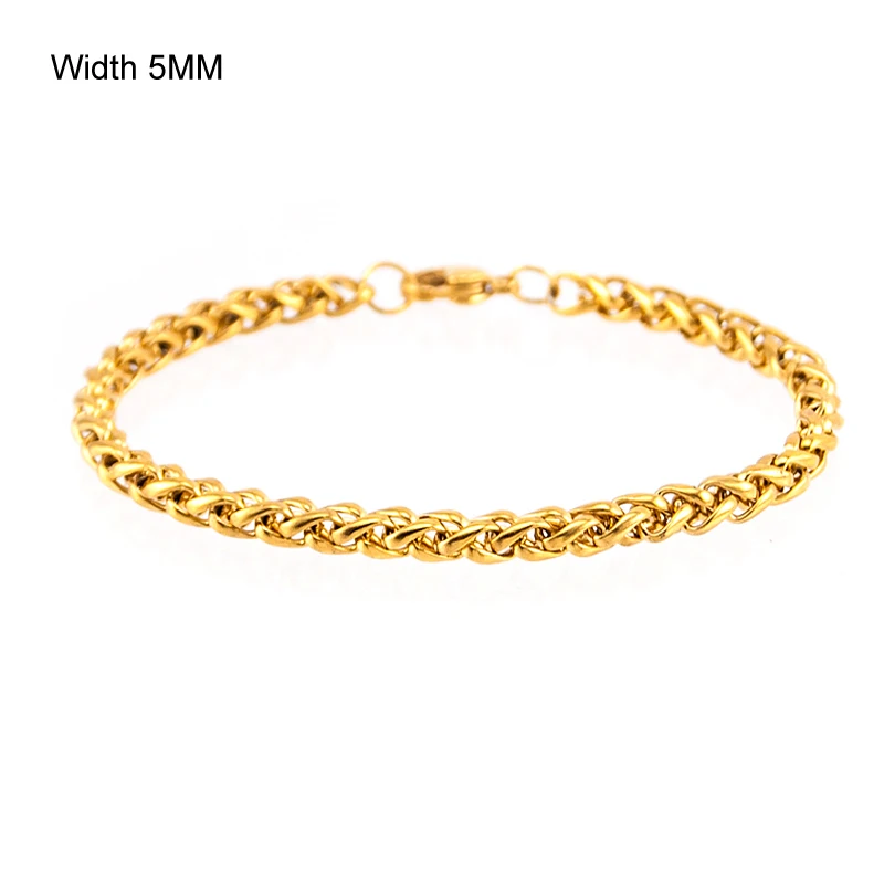 5mm gold Pulseira masculina браслеты из нержавеющей стали S. Стальные звенья цепочка браслет на запястье для мужчин ювелирные изделия подарок хорошее качество - Окраска металла: 5mm gold