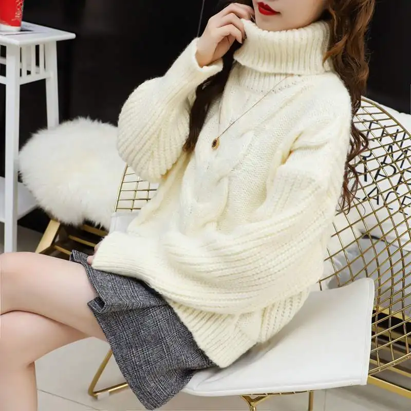 Korean Style Women Pullover Sweater Woman Winter 2020 Jumper High Collar Long Sleeve Thickened Loose Lady One Size Solid Autumn Женская
