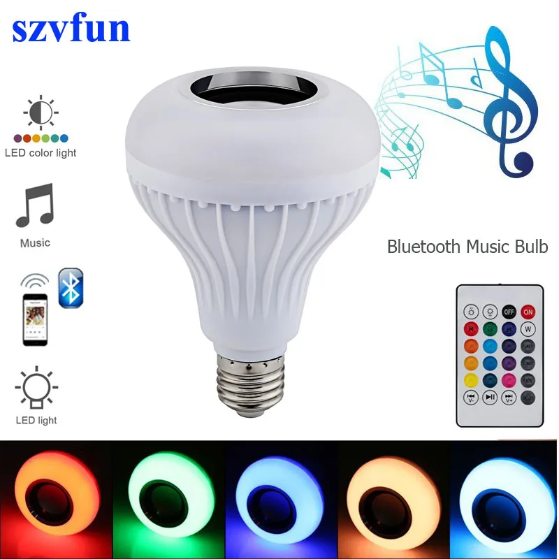 Szvfun RGB Светодиодная лампа E27 со звуком лампада Bluetooth лампочка динамик музыкальный