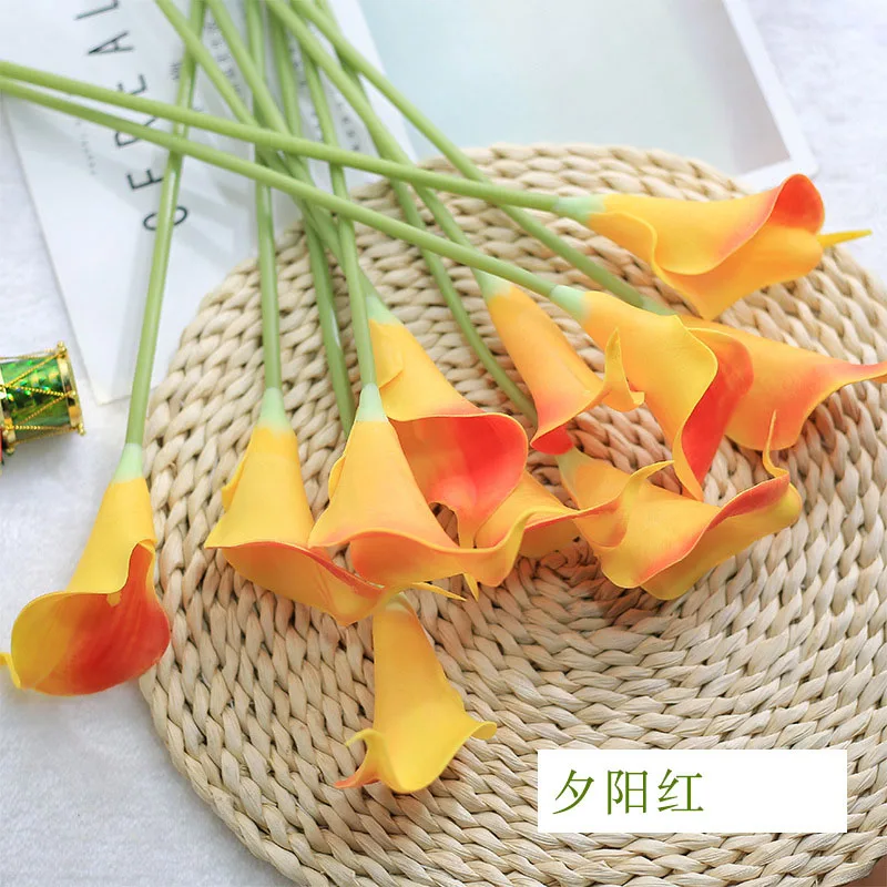 yellow CHENCHENG, 10 шт./лот, искусственные цветы из искусственной кожи, букет лилии Калла, искусственные цветы, букет для стола, украшение для дома, свадьбы, Осенний Декор - Цвет: yellow