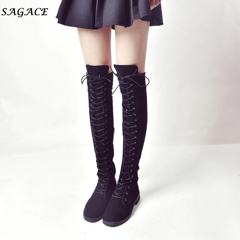 SAGACE/обувь Женская обувь на платформе с перекрестной шнуровкой Высокие Сапоги