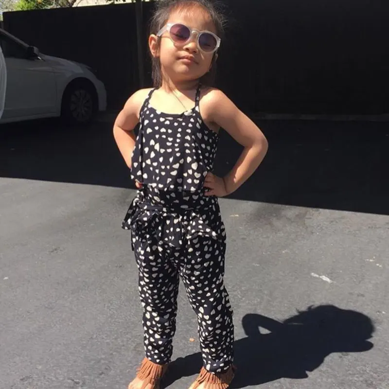 Летний женский Стильный комбинезон на бретельках с принтом в виде сердца и