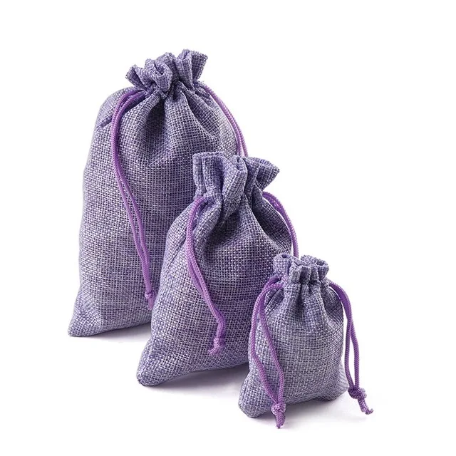 Purple 10 шт Мешковина джутовые ювелирные сумки на шнурке свадебный подарок Рождественский подарок конфеты мешки для хранения 3 размера с - Цвет: Purple
