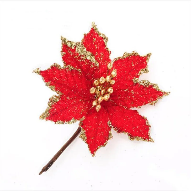 10 шт./лот Рождество 10 см искусственные цветы блестки Poinsettia украшения для дома фестивали Рождественская елка украшения вечерние принадлежности - Цвет: e