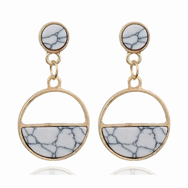 Hot New Women Earrings Stone Vintage Natural Marble Joker Stud Earring Classic Geometric Circular Fashion Popular 2E651 | Украшения и