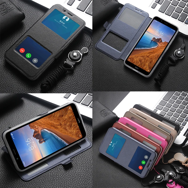 Деловой чехол из искусственной кожи с двойным окошком для Xiaomi Redmi 9T Note 9 Power POCO M3 F3 F2