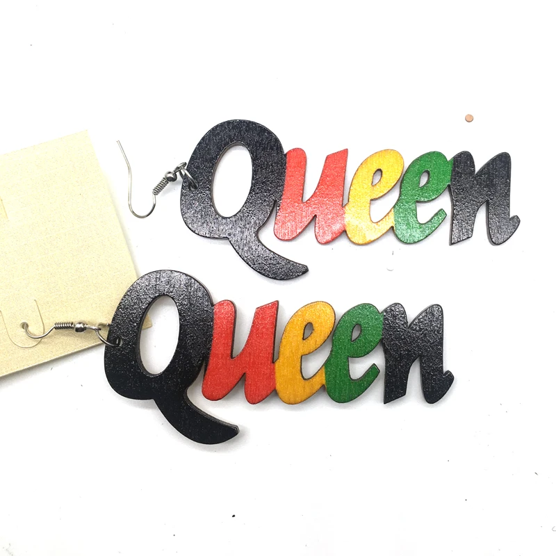 Печать queen серьги из дерева