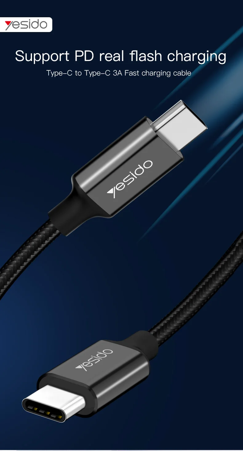 Yesido CA29 60 Вт PD usb type C к USB C кабель для samsung S10 S9 S8 Note 9 QC3.0 быстрое зарядное устройство кабель для передачи данных для MacBook USB C кабель