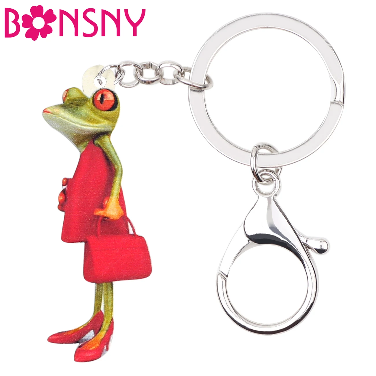 Bonsny акриловый красный брелок для ключей в виде женской лягушки брелки с