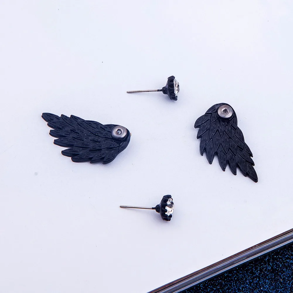 Женские винтажные сережки-гвоздики Angel Wing 4 типа черные посеребренные золотые