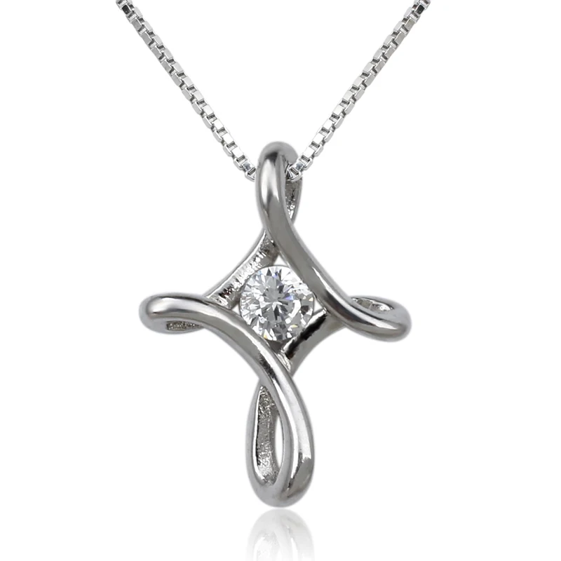 

925 Sterling Silver Cross Pendant Necklace 18-inch Box Chain Clear CZ Jewelry for women P084