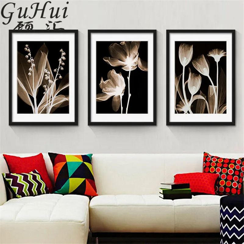 Европейская черная белая серия фотографий прозрачные Цветы Картина светлые тени