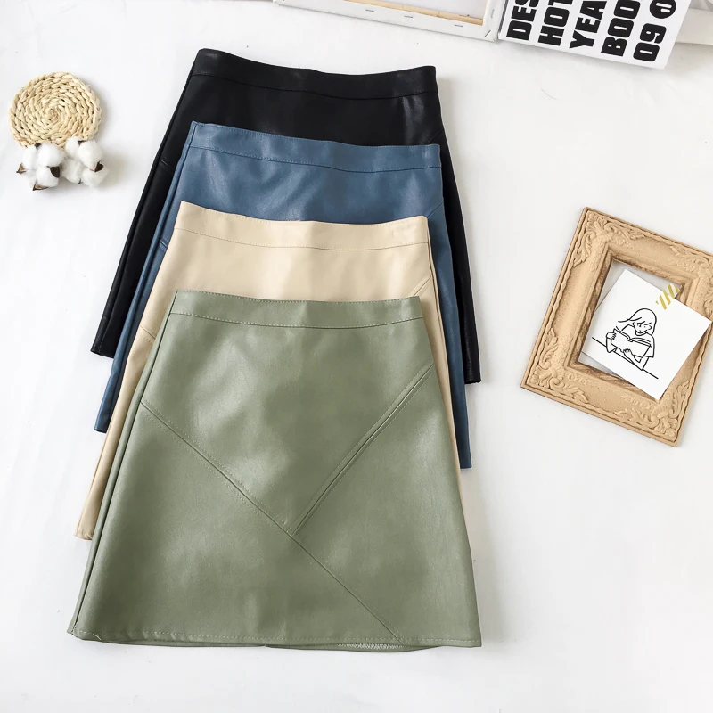 Юбка женская короткая из искусственной кожи элегантная повседневная