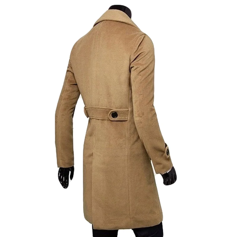 2016 new trench coat men solid color long mens slim fit Double Breasted Overcoat 3 colors Black | Тематическая одежда и