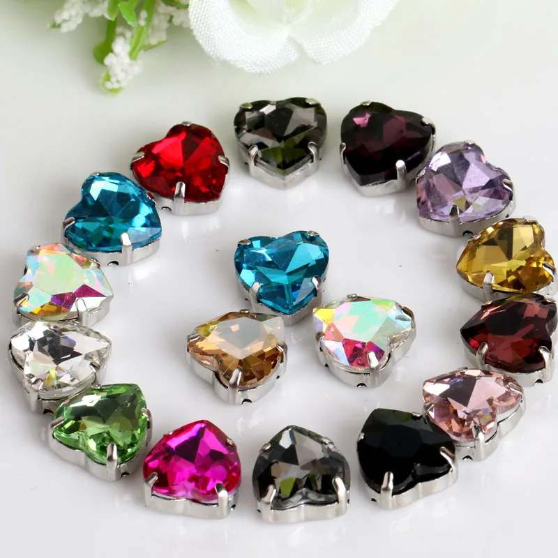 10 мм 5 шт/пакет 11 видов цветов в форме сердца стеклянные хрустальные стразы ручная