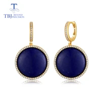 tbjelegant natural lapis clasp earring for women 925 sterling silver yellow gold fine jewelry for wife nice gift