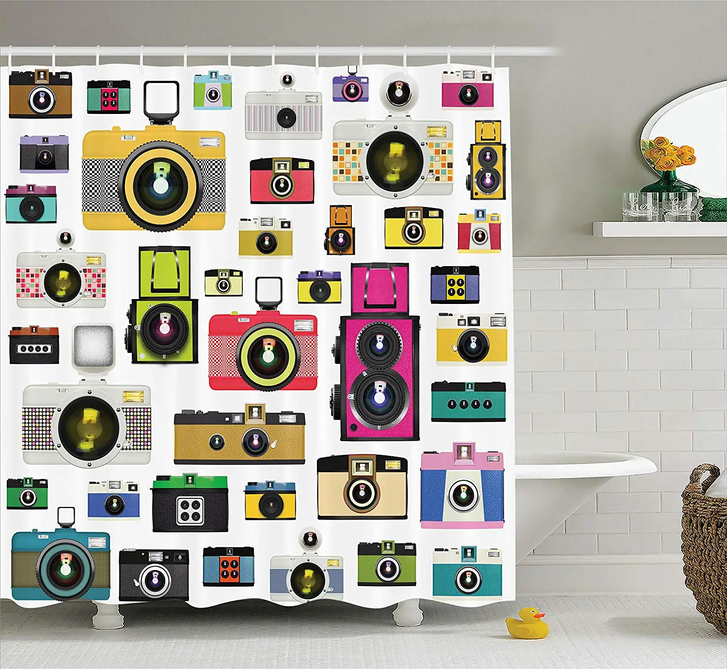 Винтажный декор занавеска для душа старомодные фотокамеры художественный