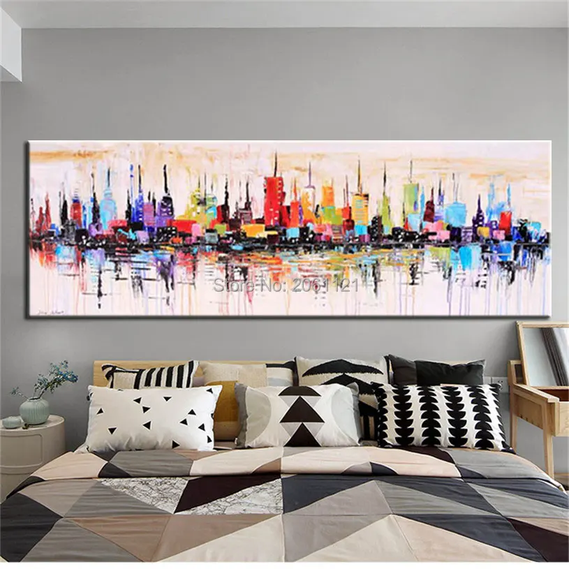 

hand painted large pop art painting colorful modern abstract oil painting fashion long canvas wall picture for sitting room