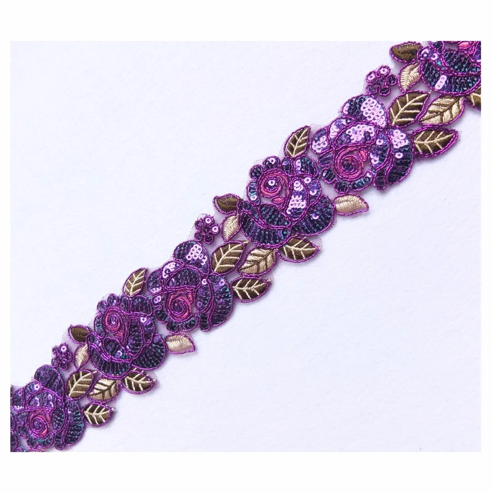 Новинка темно-фиолетовые/оливковые зеленые блестки Цветочная вышивка кружевная