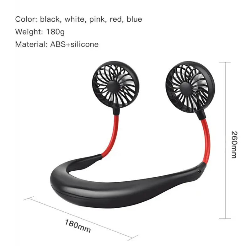 USB Rechargeable Wearable Portable Hand Free Neckband Fan Personal Mini Neck Double Fans 3 Speed Adjust For Home Office Outdoor |