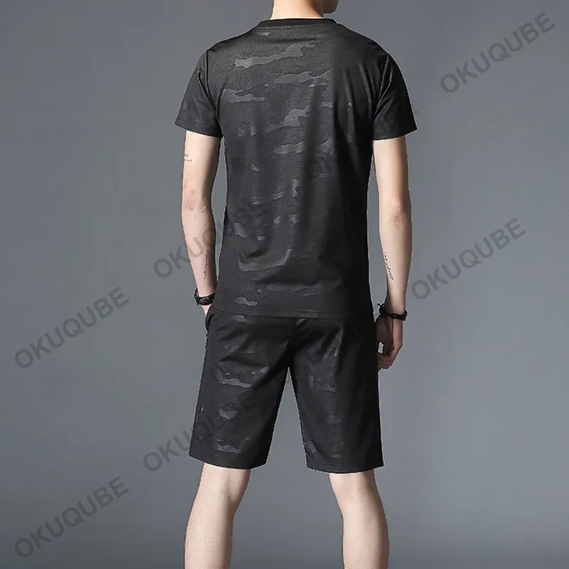 Men Running Set Two Pieces Tracksuit Man Printed Elastic Waistband Pockets Work Out Clothes Jogging Gym Training Sportswear Male | Спорт и