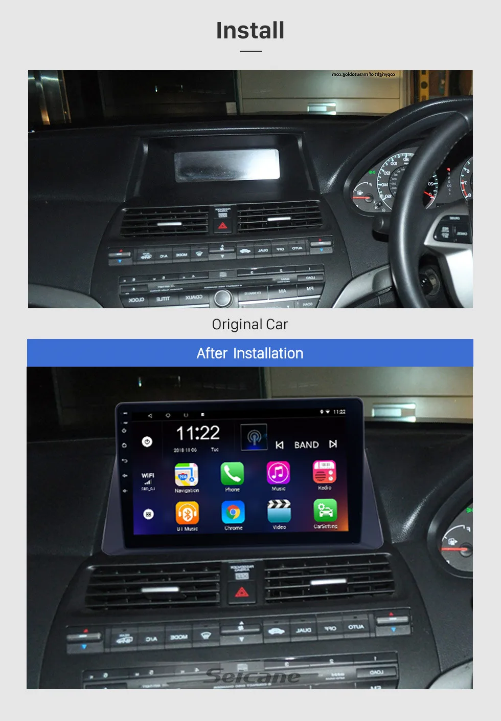 Seicane 10,1 дюймов Android 8,1 Автомагнитола gps головное устройство для 2008 2009 2010 2011 2012 Honda accord 8 WiFi мультимедийный проигрыватель