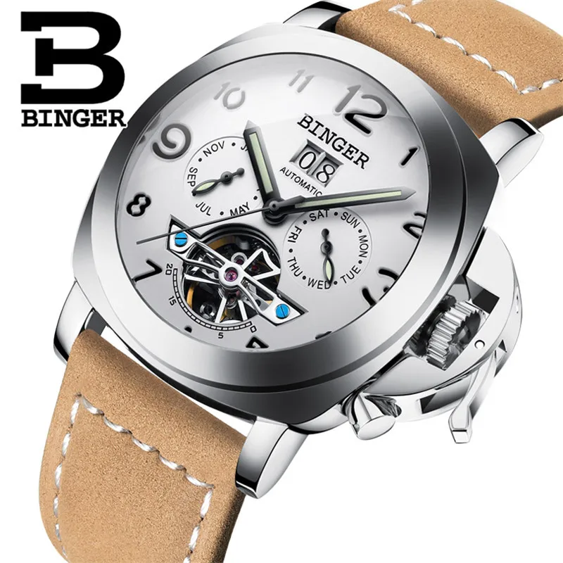 Mens Watches Top Brand Luxury BINGER Men Military Sport Wristwatch Automatic Mechanical Tourbillon Watch relogio masculino NEW