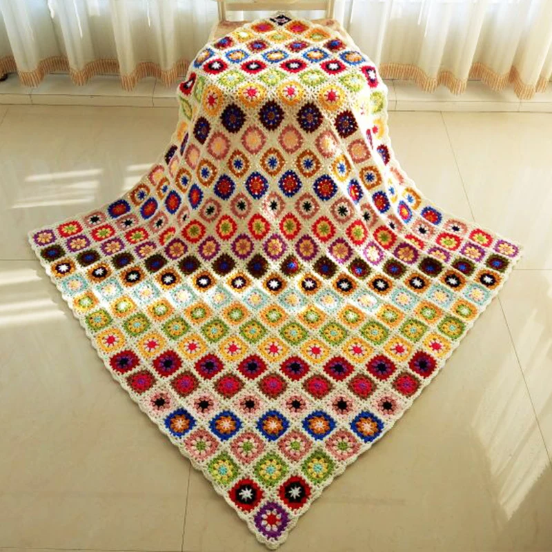 Цветное хлопковое кружевное одеяло ручной работы крючком и цветами много