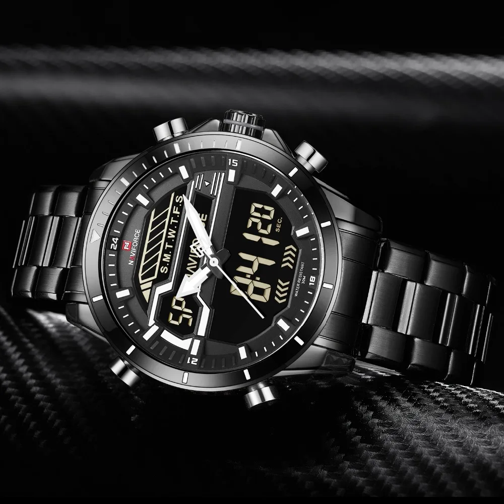 NAVIFORCE Men Watch Digital Analog Sport Mens Watches Top Brand Luxury Military Stainless Steel LED Quartz Male Clock |