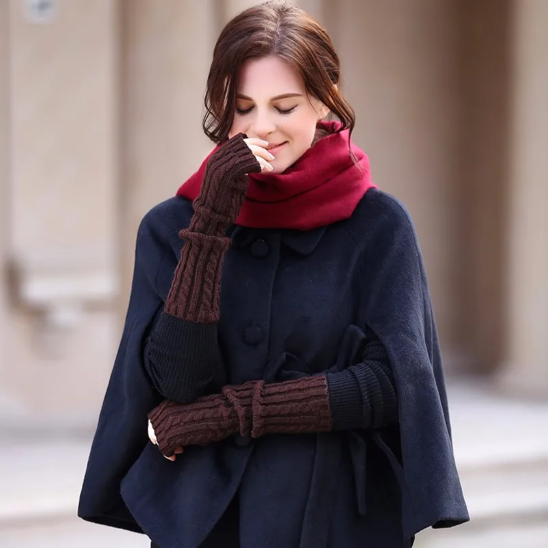 GSG повседневные женские длинные вязаные перчатки для зимы теплые перчатки на половину пальца женские полосатые вязаные перчатки студенческие варежки