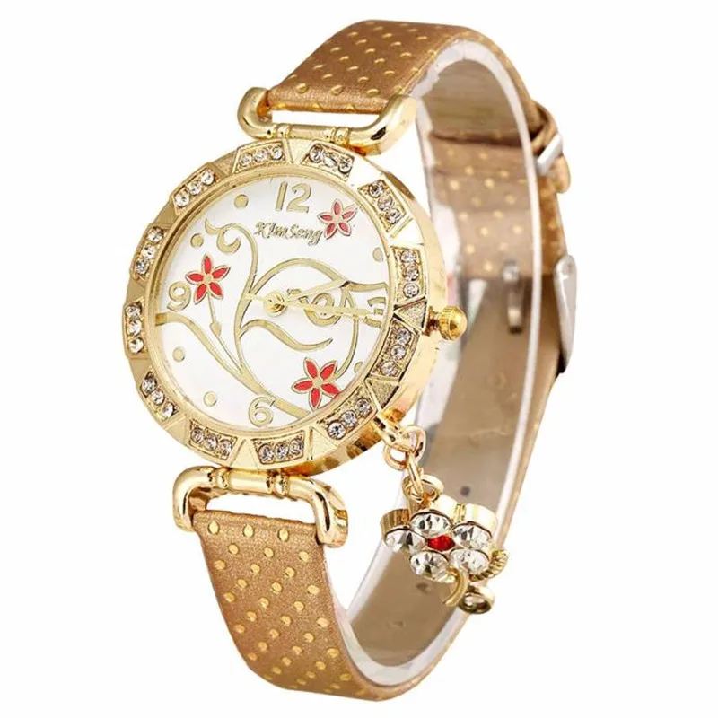 Коричневый Montre Femme, женские часы, новая мода, кожаный ремешок, браслет, часы, Роскошные, стразы, подвеска, женские наручные часы, новые Relojes# W - Цвет: Коричневый