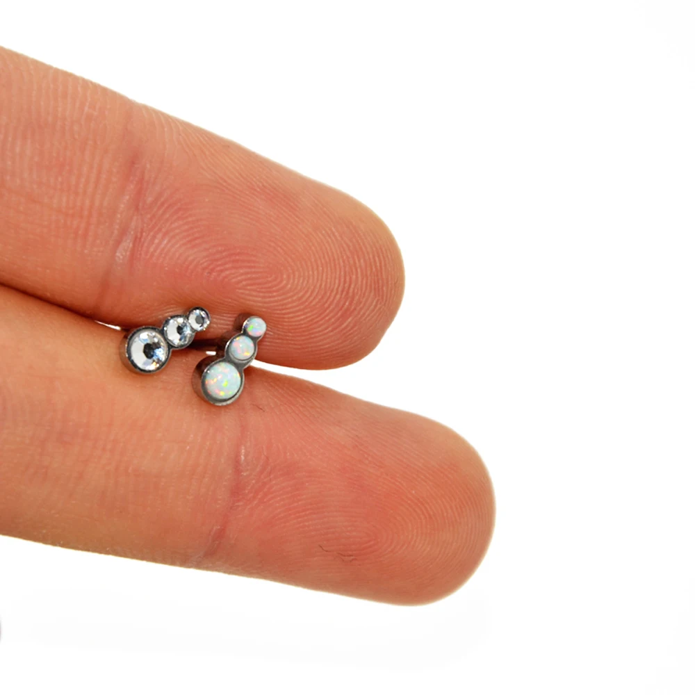 BOG-2PC внутренней резьбой трио огонь снег опал CZ Gem Labret Козелок Уха серьги, Надеваемые На ушной хрящ опал& Циркон лабретка Сережка для пирсинга губы