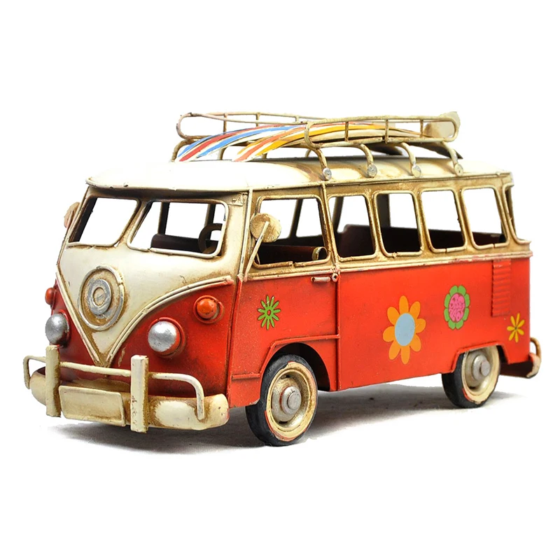 

Handmade Retro Style Flower Bus Metal Model Colorful Car Creative Desktop Decoration Collection for Child Adult Birthday Gifts