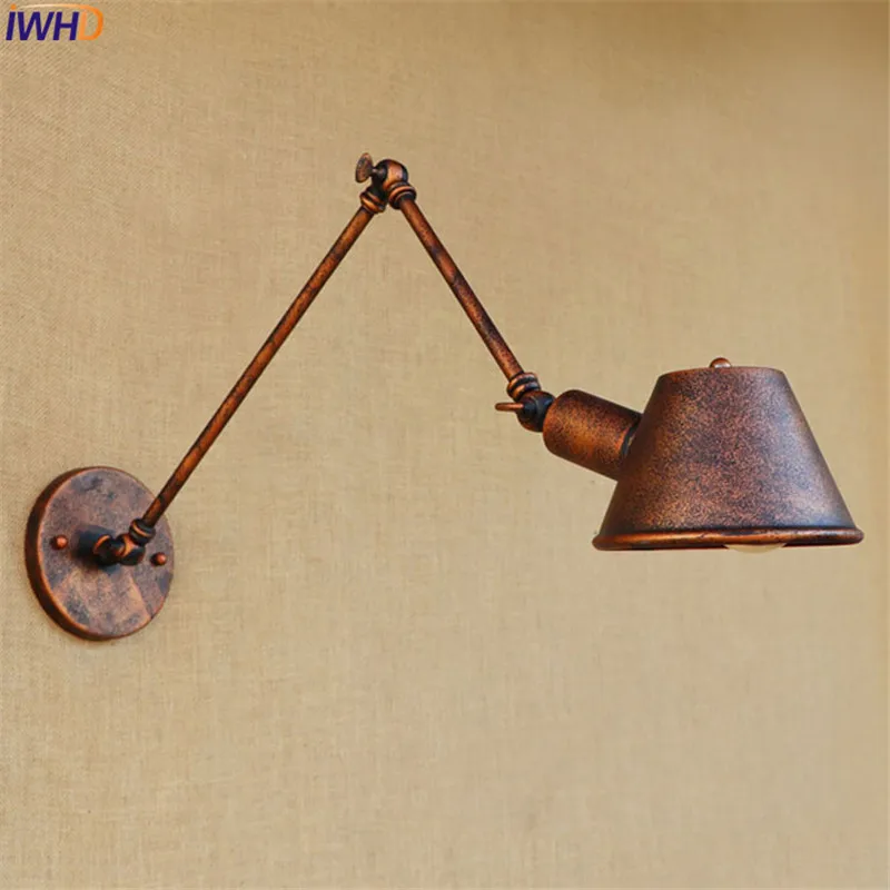 IWHD Золотой винтажный светодиодный настенный светильник под старину Wandlamp Ретро Свинг настенная лампа с длинным кронштейном Эдисона настенное бра Лофт промышленный стиль
