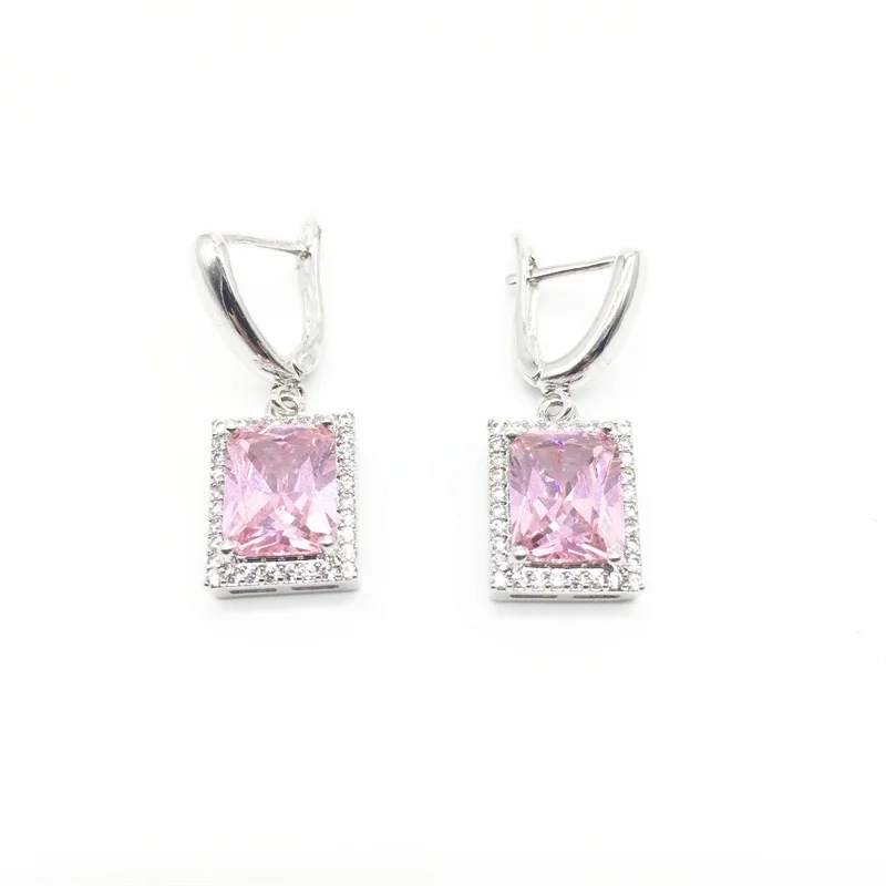 Женские серьги из серебра 925 пробы с квадратным фианитом|jewelry pink|925 sterling925 sterling jewelry