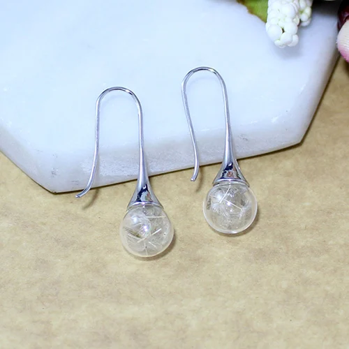 10MM Ball and silver 2 пары, серьги из настоящего стекла одуванчика, модные серьги в форме капель, ювелирные изделия для женщин и девушек, серьги в стеклянной бутылке, Висячие ювелирные изделия - Окраска металла: 10MM Ball and silver