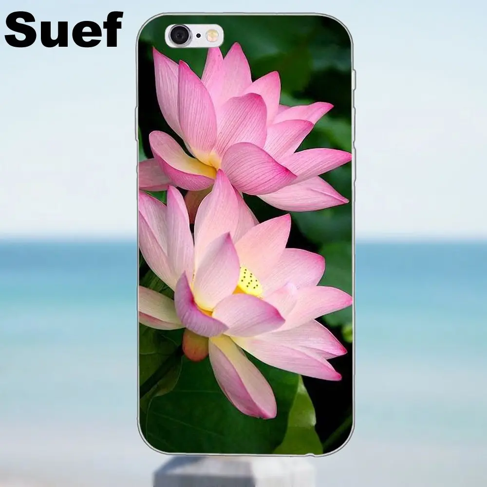 Розовый белый цветок лотоса мягкий популярный хит для iPhone 4 4S 5 5S 5C SE 6 6S 7 8 Plus X Samsung
