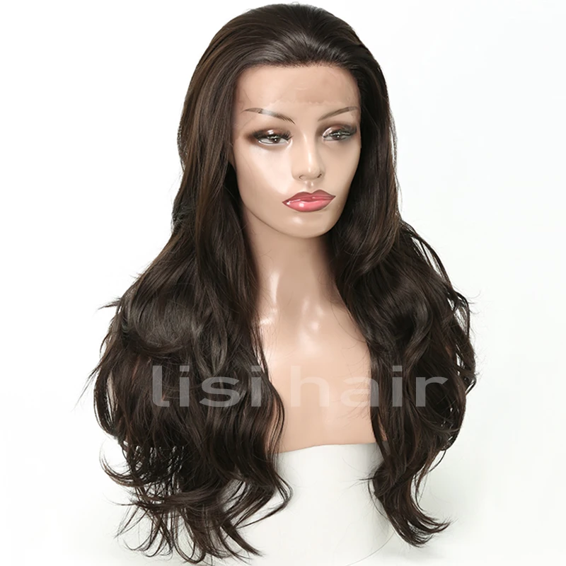 LISI HAIR 26 дюймов чистый черный цвет длинные вьющиеся синтетические парики на кружеве афро-американские для женщин волосы темно-коричневые