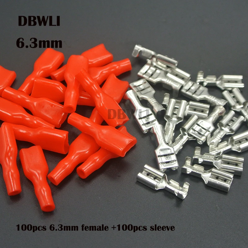 200pcs 6.3mm R tin 200 шт. 6,3 мм провода разъемы обжимные клеммы обжимной Женский Мужской Лопата клеммы с красными синими изоляционными рукавами - Цвет: 200pcs 6.3mm R tin