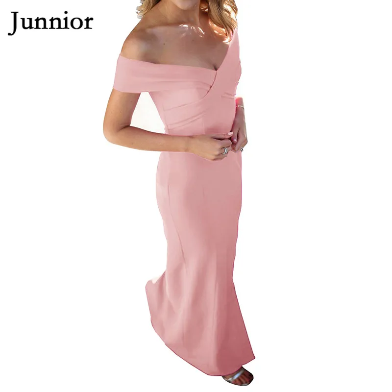 Женское Макси пикантное платье с оболочками v образным вырезом открытыми плечами