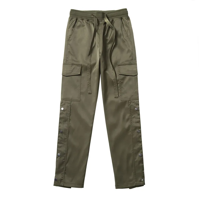 Dark Icon Solid Color Side Button Straight Pants Men New High Street Men's Pants Elastic Drawstring Waist Men Pants Trouser