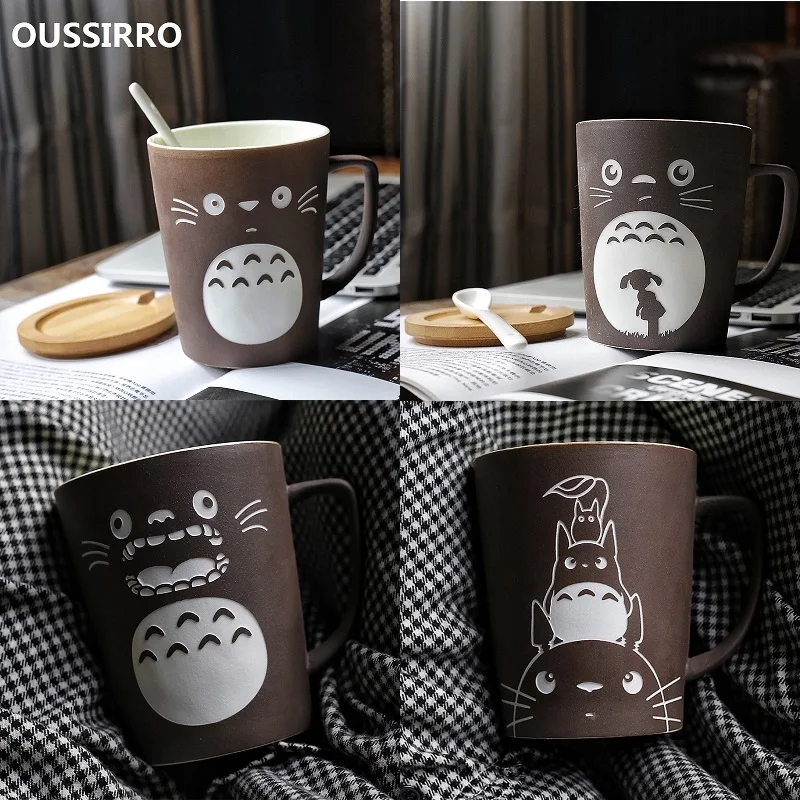 Тематические кружки OUSSIRRO Totoro для молока/кофе с крышкой и ложкой однотонные чашка