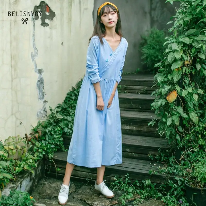 Однотонное винтажное платье Mori Girl новинка 2019 осенне зимние женские длинные