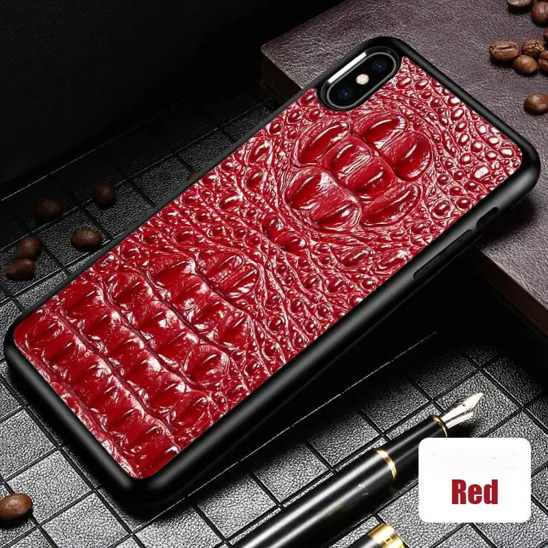 Красный LANGSIDI 3D Crocodile Texture Genuine Leather covers for iphone x case 3d Leather cases for iphone XR XS Business phone cases - Цвет: Красный