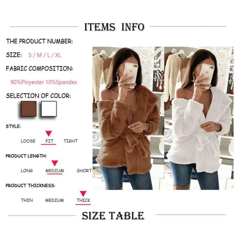 

Women Warm Plush Hooded Slim Belt Coat Long Sleeve Lapel Jacket Autumn Winter Coat