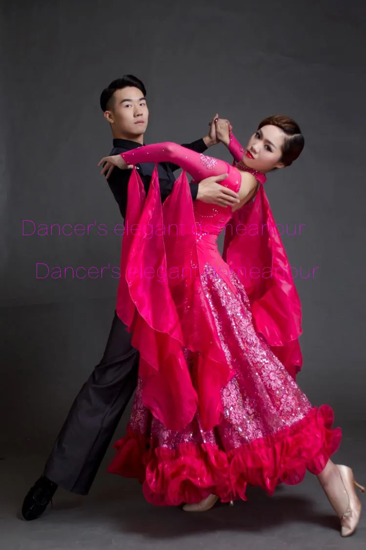 Костюмы для бальных танцев старшая вышивка с длинными рукавами бальное платье