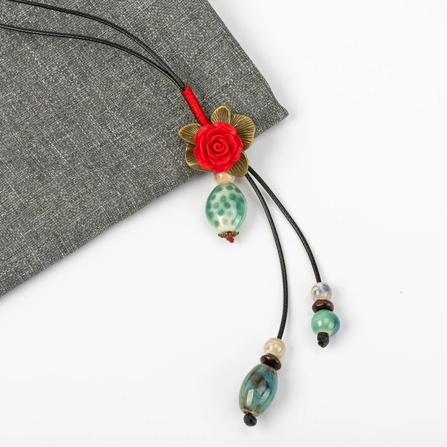 Китайский старинный цветок и керамические бусы ожерелье ювелирные изделия DIY