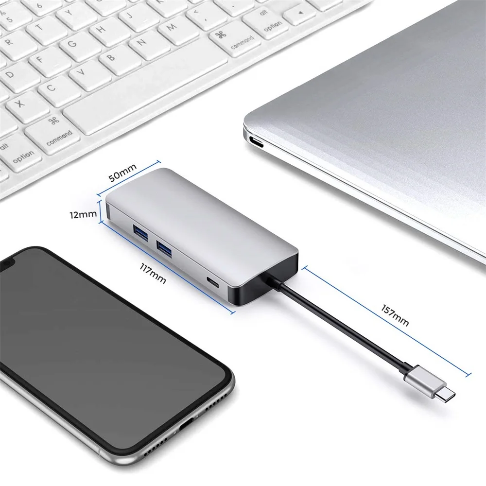 9 в 1 концентратор USB type c к HDMI 4K VGA конвертер с 3 * USB2.0 SD TF RJ45 PD зарядный адаптер