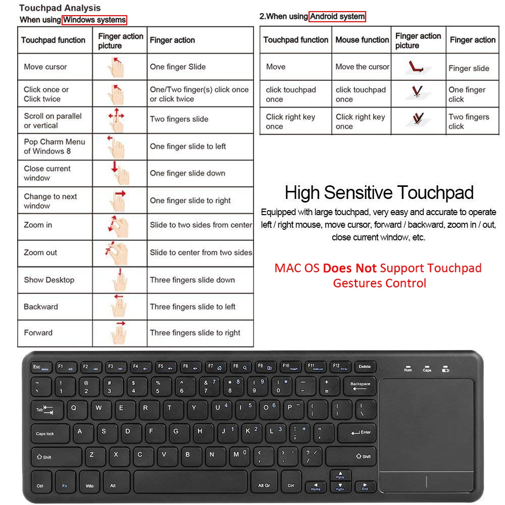 Ультра тонкий Беспроводной сенсорная клавиатура с 2 4 ГГц Multi-Touch тачпадом для Android